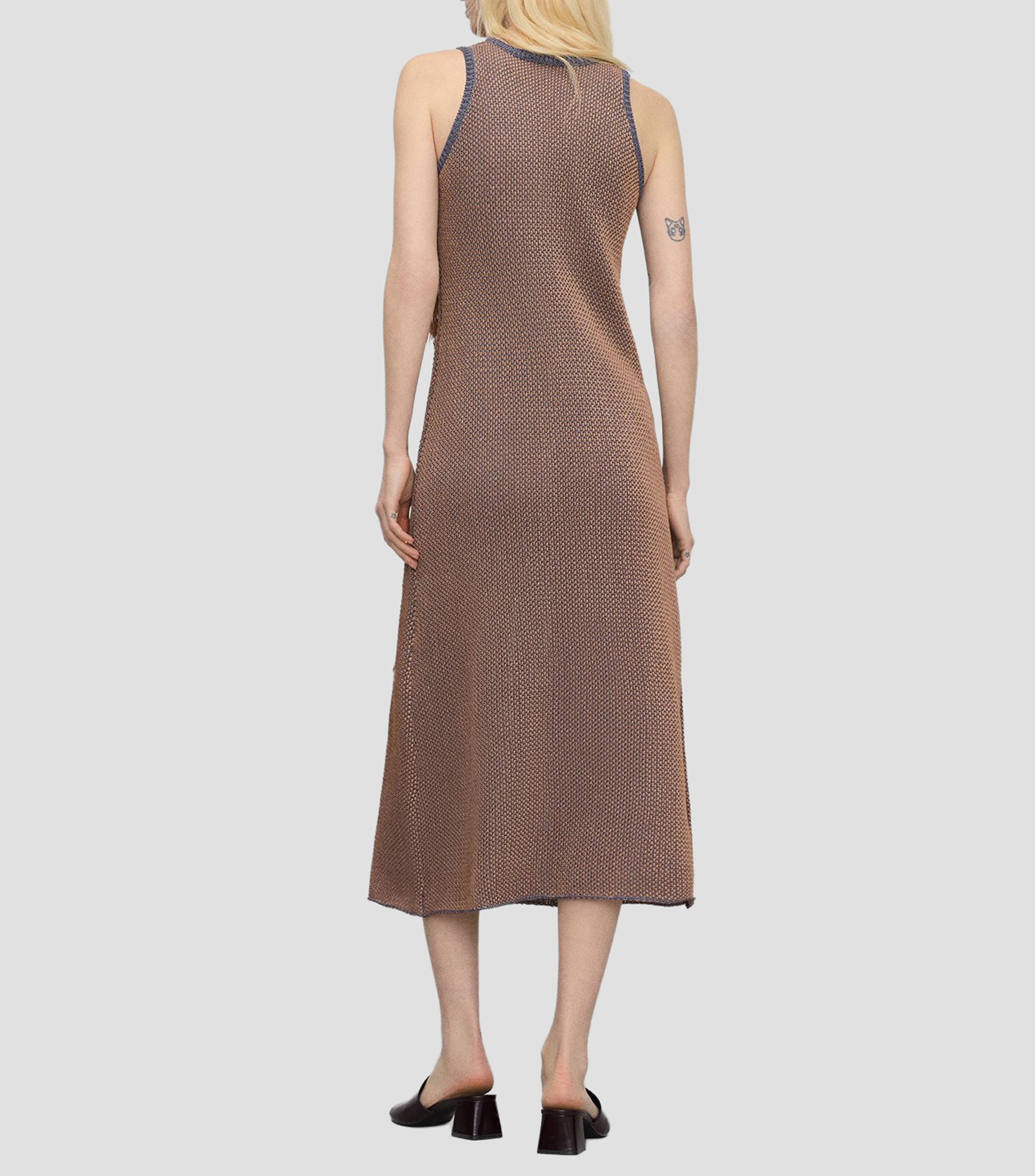 Vestido midi jacquard sólido Mujer